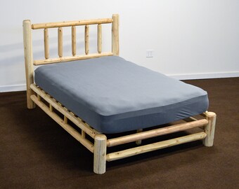 This log bed kit for sale would look great in your bedroom, the solid pine headboard stands 45 tall, the footboard is 30 tall. log bed etsy