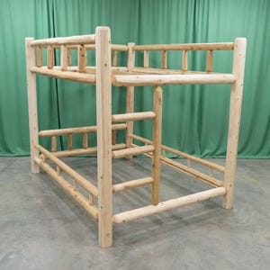 Log Bunk Bed ~ Twin XL ~ Unfinished White Cedar |  Amish Handcrafted in USA | DIY | Solid Wood Frame