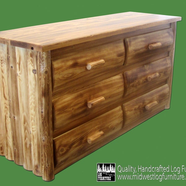 Torched Cedar 6 Drawer Log Dresser - Dovetail Drawers