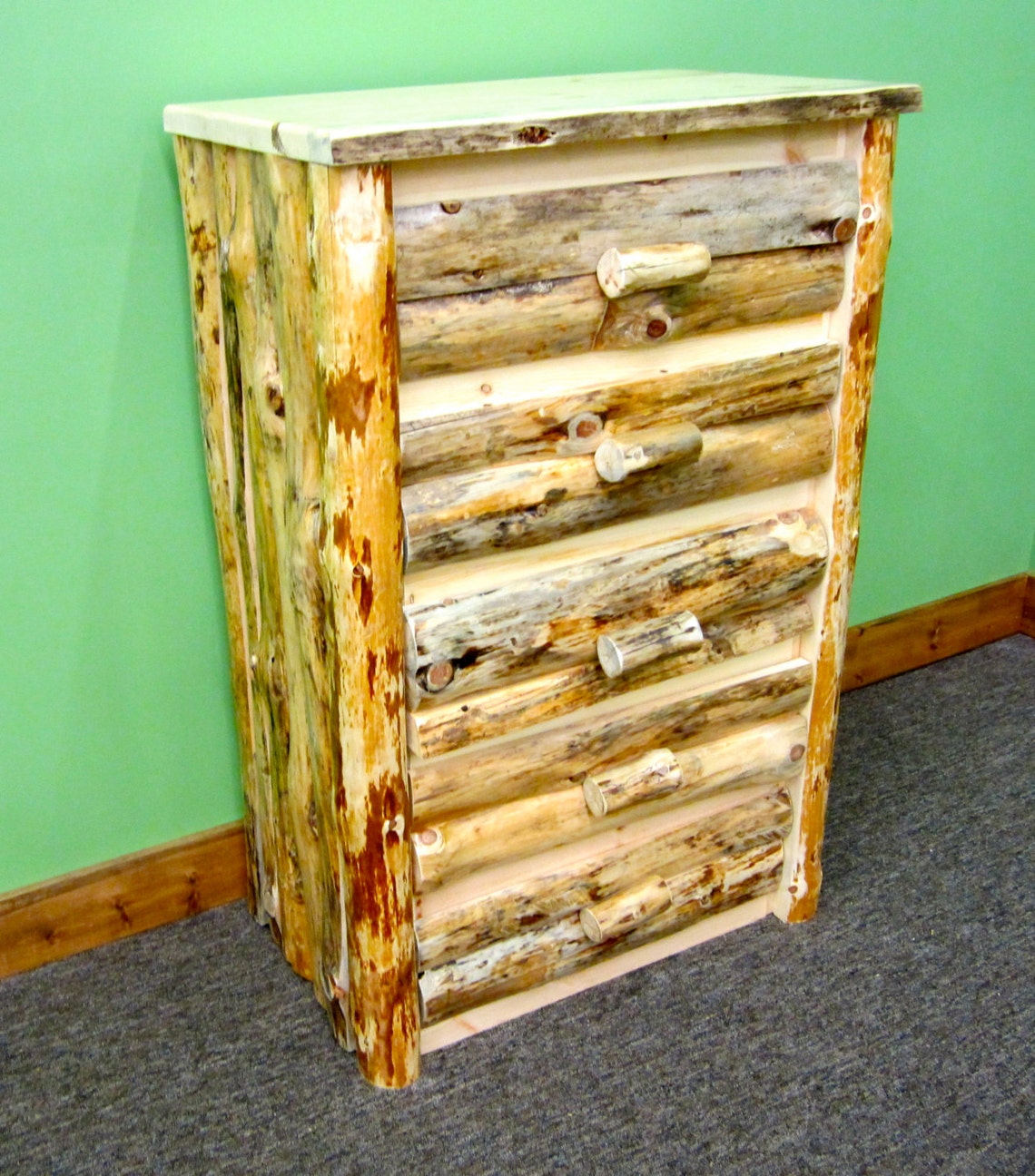 Rustic 5 Drawer Log Dresser With Dovetail Drawers Etsy
