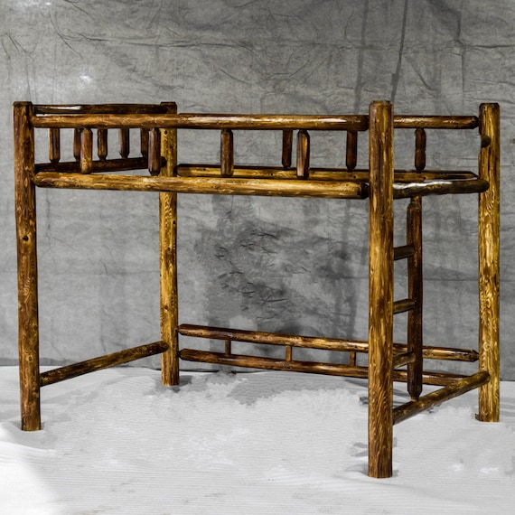 Torched Cedar Log Loft Bed Queen Solid Wood Made in the USA Free Shipping