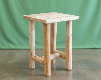Log Economy Nightstand ~ Unfinished White Cedar | Amish Handcrafted in USA | DIY | Natural | Solid Wood End Table