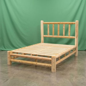 Log Platform Bed Frame ~ Queen ~ Unfinished White Cedar | Amish Handcrafted in USA | DIY | 100% Solid Wood | No Boxspring Needed!