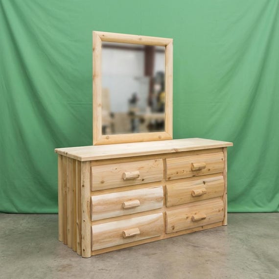 6 Drawer Log Dresser with Mirror - Unfinished, Solid Cedar Wood 6 Drawer Log Dresser with Mirror - Unfinished, Solid Cedar Wood