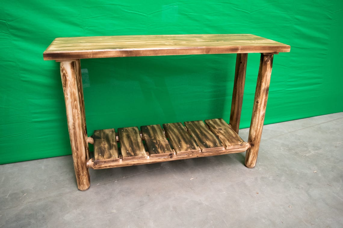Torched Cedar Log Sofa Table Etsy