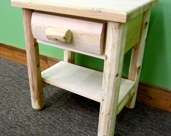 Log Nightstand ~ 1 Dovetail Drawer | Unfinished White Cedar | Amish Handcrafted in USA | DIY | Natural Solid Wood