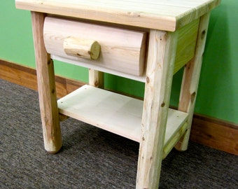 Handcrafted Log Nightstand with Shelf