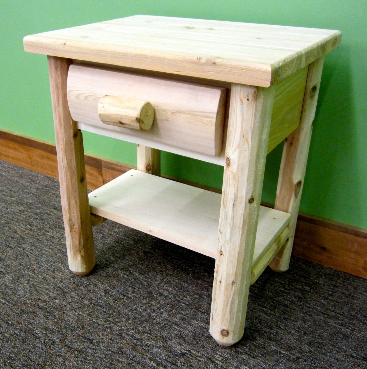 Log End Table / Nightstand - Pine Wood, Space-Saver Design, 27"H X 19"L X 15"W - Sold Individually