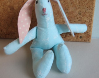 Blue Purzel Easterbunny, Easter rabbit, 13 in stuffed fabric doll,