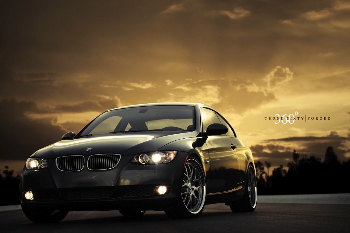 Poster of BMW E92 M3 Left Front on 360 Forged wheels Black and White print