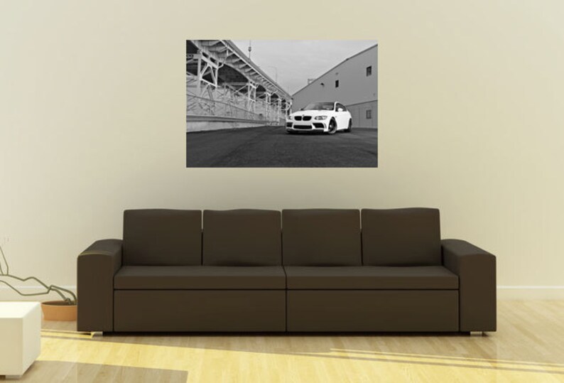 Poster of BMW E92 M3 Left Front on 360 Forged wheels Black and White print