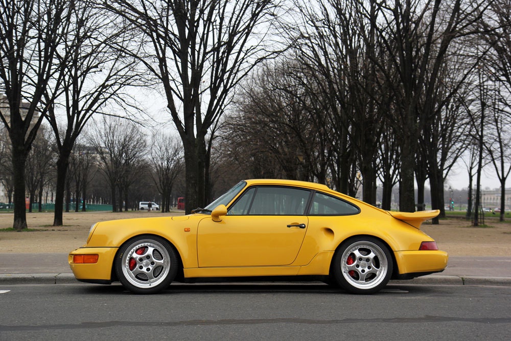 Poster Of Porsche 911 964 Turbo S Leichtbau Left Side Yellow Etsy
