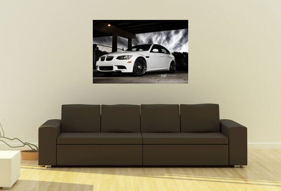Poster of BMW E92 M3 Left Front on 360 Forged wheels Black and White print