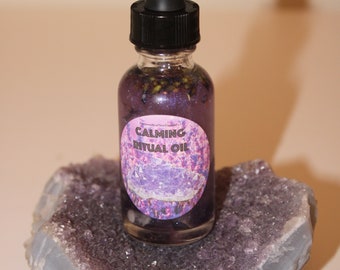 Aceite Ritual calmante/Aceite corporal infundido de cristal/Aceite corporal/Aceite de cristal/Aceite de intención/Aceite corporal brillante/Shimmer corporal/Aceite calmante/Aceite anti-ansiedad