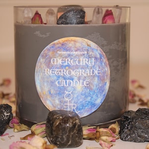 Mercury Retrograde Ritual Candle|Mercury Retrograde|Mercury Retrograde Candle|Mercury Retrograde Ritual|Crystal Candle|Protection|Crystals