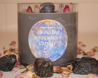 Mercury Retrograde Ritual Candle|Mercury Retrograde|Mercury Retrograde Candle|Mercury Retrograde Ritual|Crystal Candle|Protection|Crystals