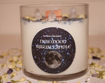 New Moon Ritual Candle|New Moon Candle|New Moon|New Moon Ritual|Crystal Candle|New Moon Crystal Candle|Manifestation Candle|Crystal Healing