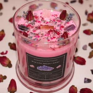 SELF LOVE Crystal Candle|Crystal Candle|Intention Candle|Faerieworks of New England|Crystal Healing|Self Care|Meditation|Crystal Candles