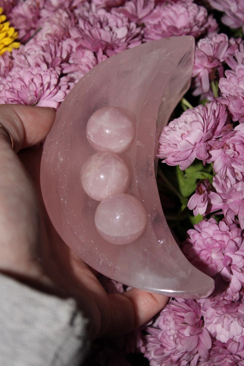 Rose Quartz Moon Bowl|Crystal Bowl|Moon Shaped Bowl|Crystal Moon Bowl|Rose Quartz Moon|Crystal Bowls|Rose Quartz