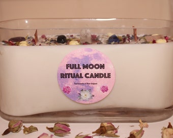 Full Moon Ritual Candle - Oblong|Full Moon|Full Moon Ritual|Full Moon Candle|Crystal Candle|Full Moon Crystal Candle|Crystal Healing|Cleanse
