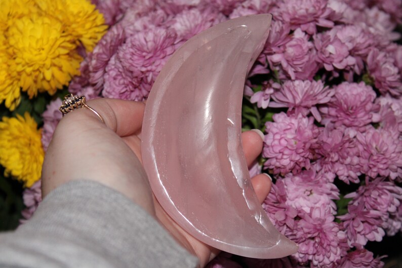 Rose Quartz Moon Bowl|Crystal Bowl|Moon Shaped Bowl|Crystal Moon Bowl|Rose Quartz Moon|Crystal Bowls|Rose Quartz