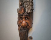Wood spirit wood carving cottage decor bark carving hand made wooden face driftwood art tree spirit cottonwood bark woof carving bark art