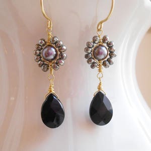 Maurice gemstone beaded cluster earrings gray black dangle | Etsy