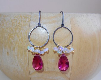 Opal Pink Amethyst Topaz Sapphire Earrings Bridesmaids Earrings Pink Crystal Chandelier Teardrop Earrings ANNIE C