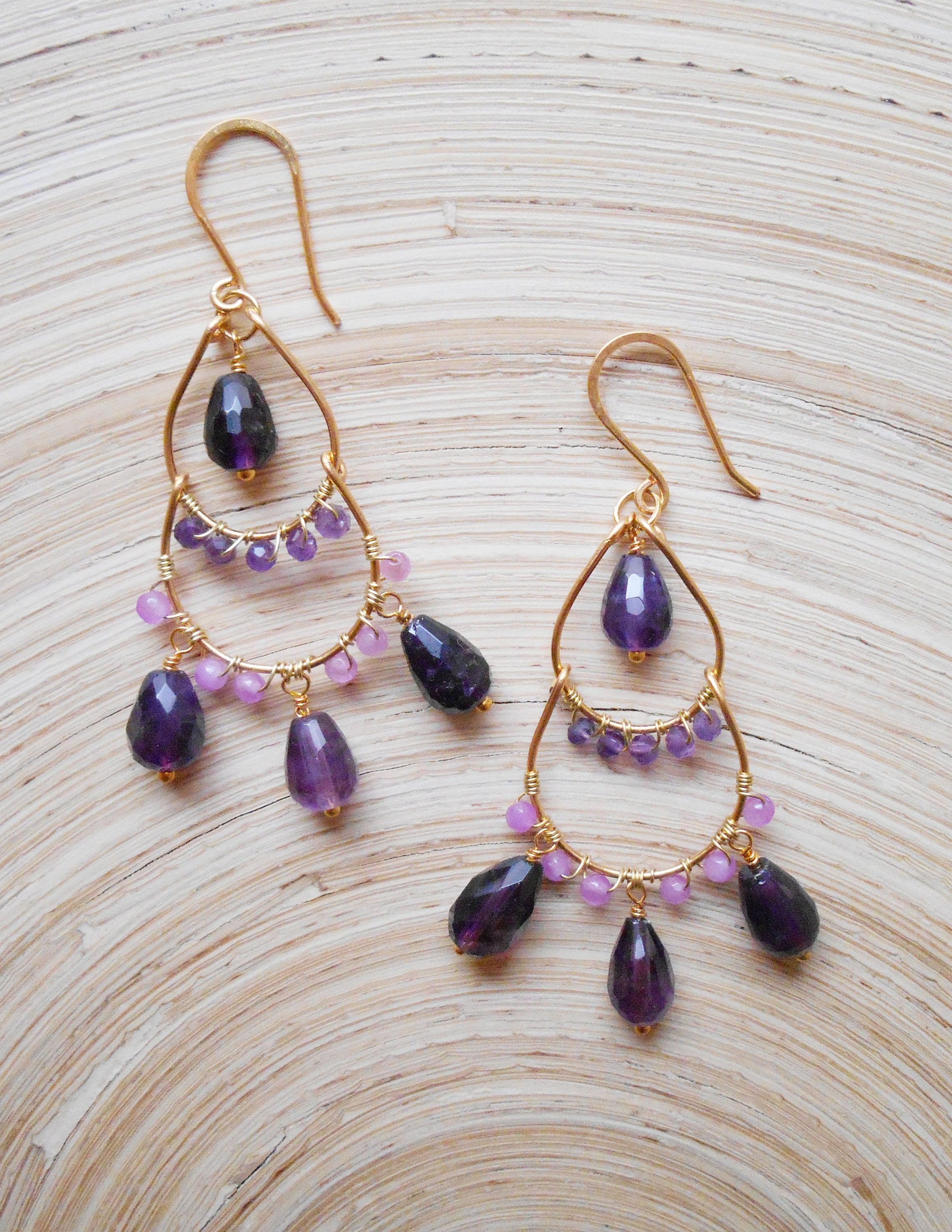 Ines beaded gemstone chandelier earrings purple violet lilac | Etsy
