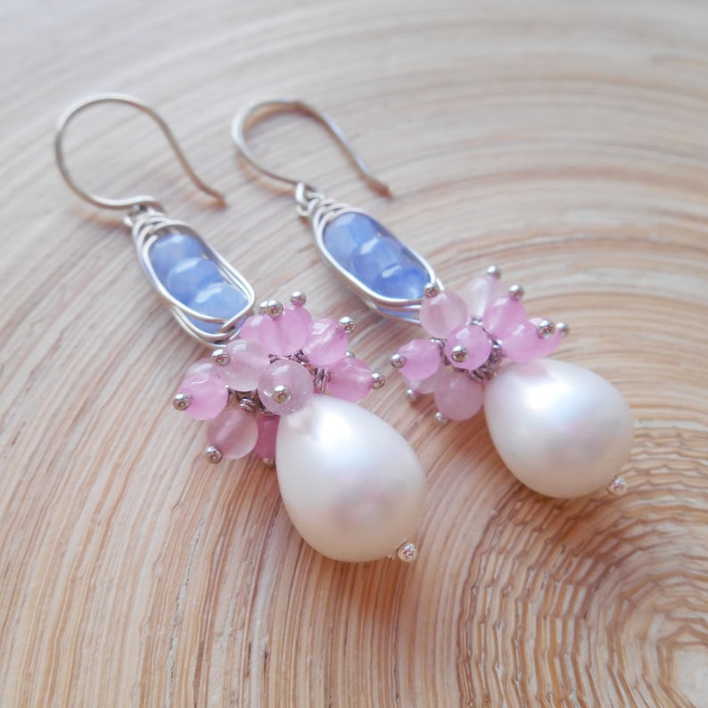 Malvine bridal pastel gemstone beaded cluster earrings blush Etsy