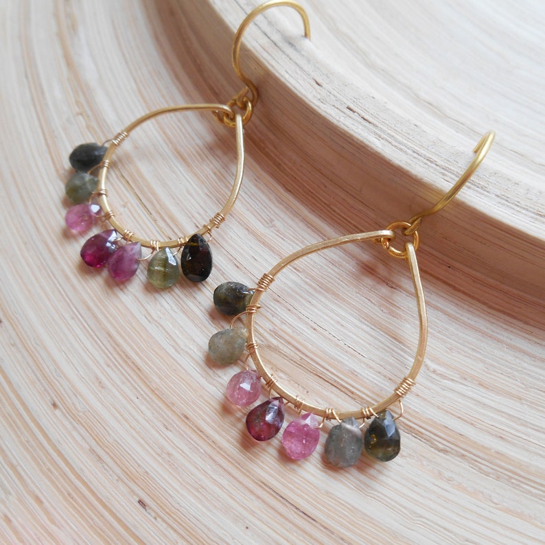 Inge Watermelon Tourmaline Beaded Eardrop Hoop Earrings Green - Etsy