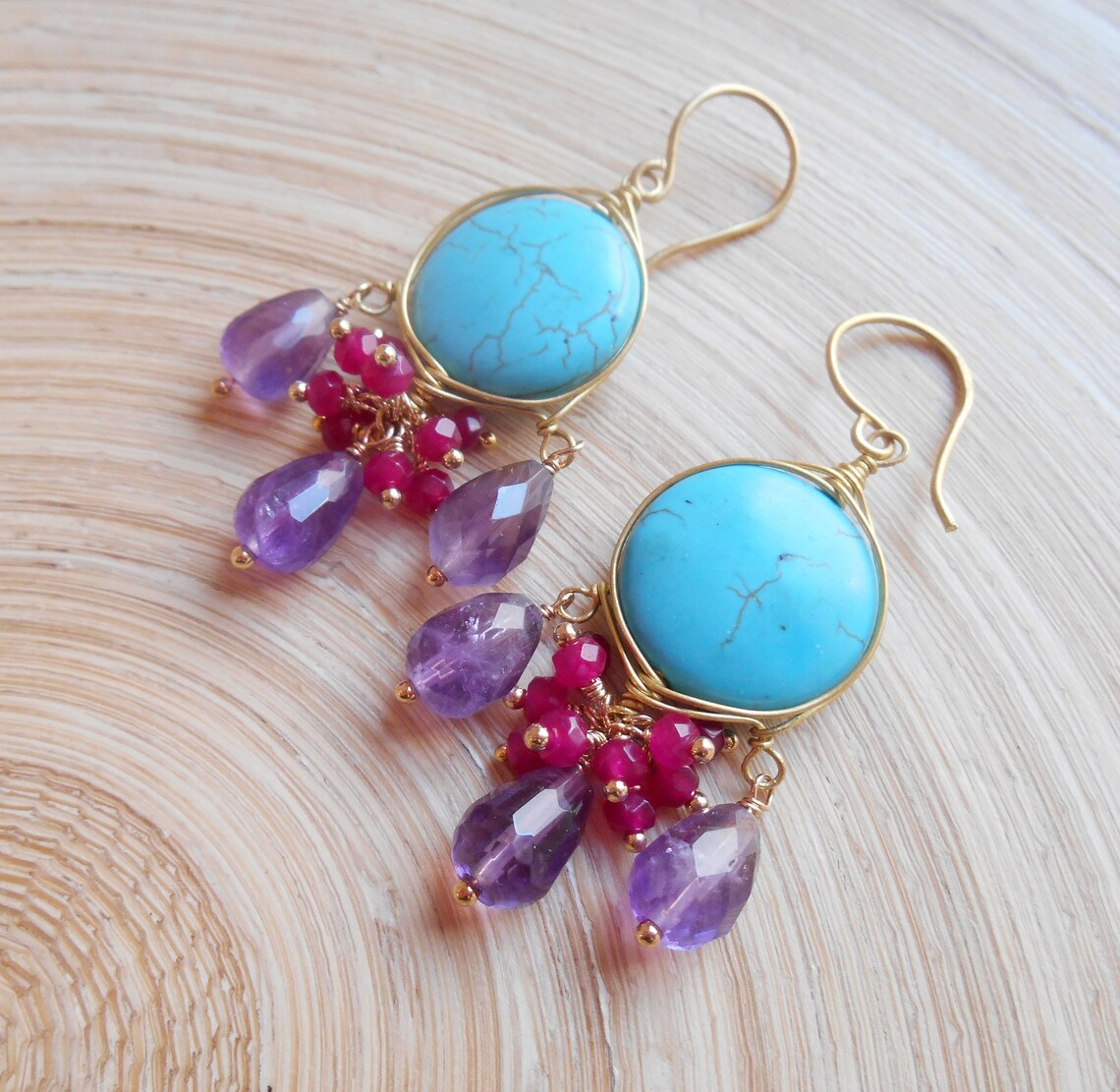 Idylle Gemstone Chandelier Earrings Turquoise Violet Purple Etsy