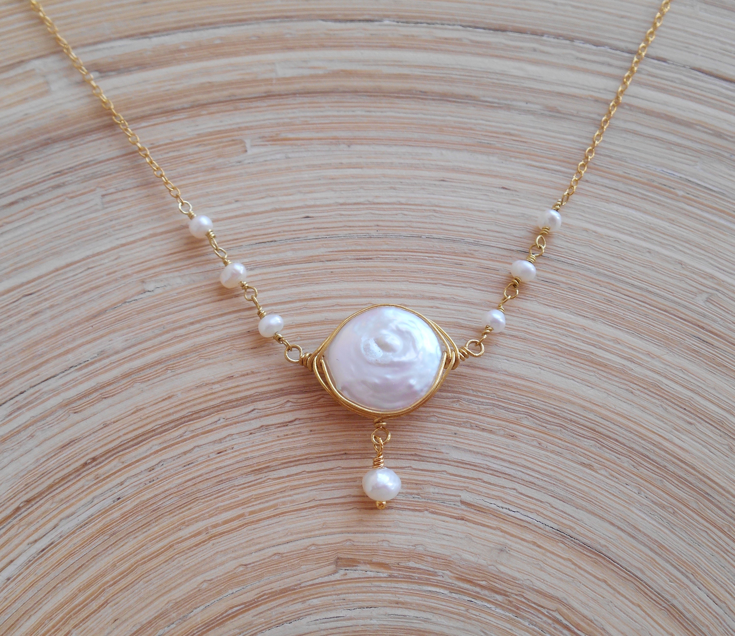 Noemie Coin Pearl Bridal Beaded Pendant 