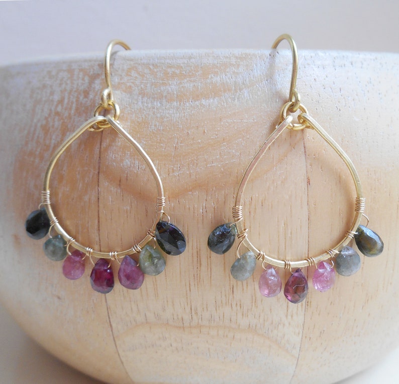 Inge Watermelon Tourmaline Beaded Eardrop Hoop Earrings Green - Etsy