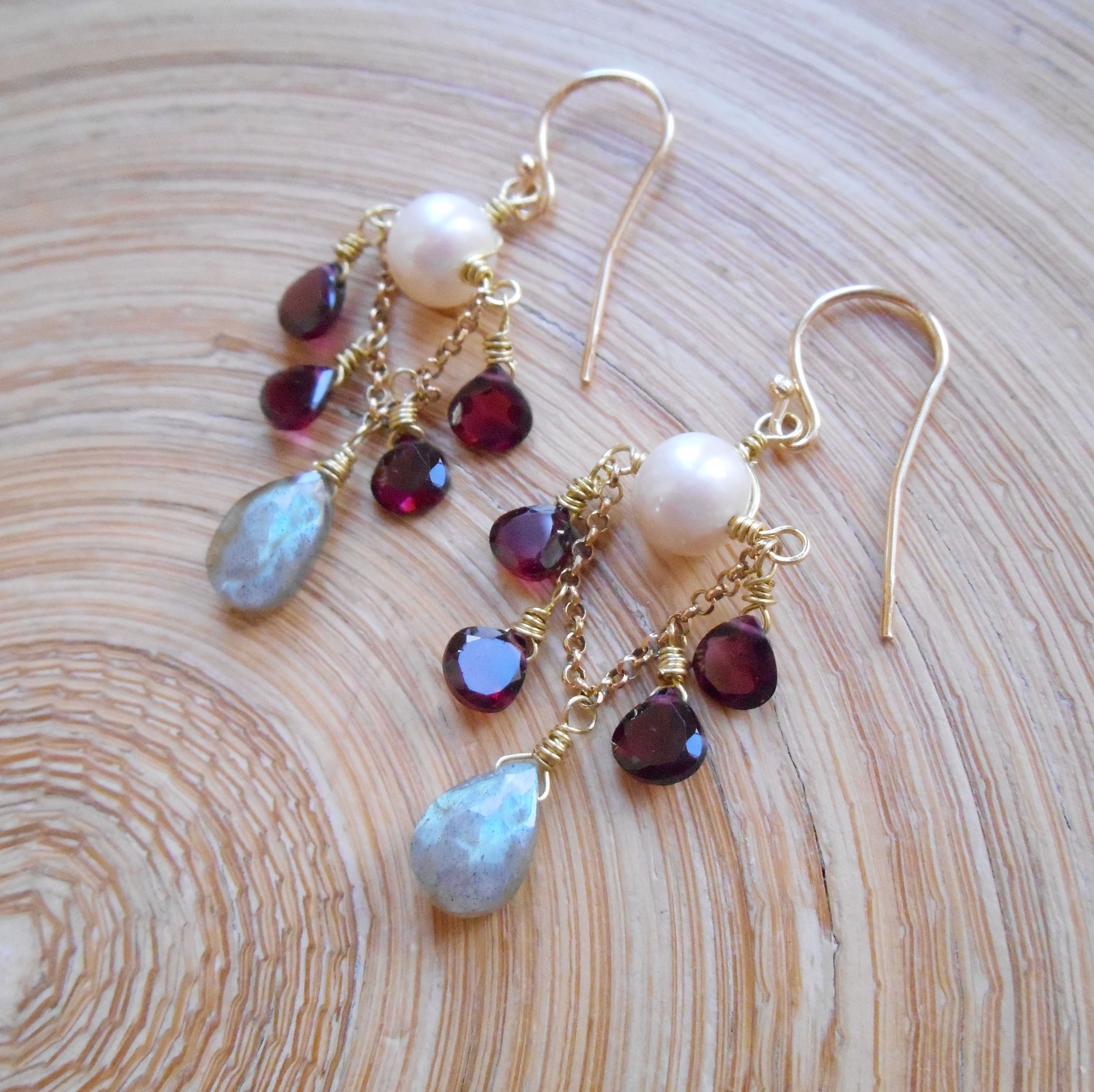 Merlot gemstone chandelier earrings gray white deep red dangle | Etsy