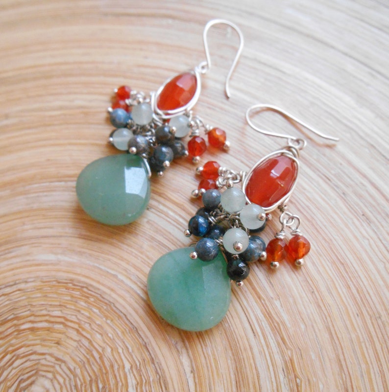 Samarkande gemstone cluster earrings teal green blue burnt | Etsy