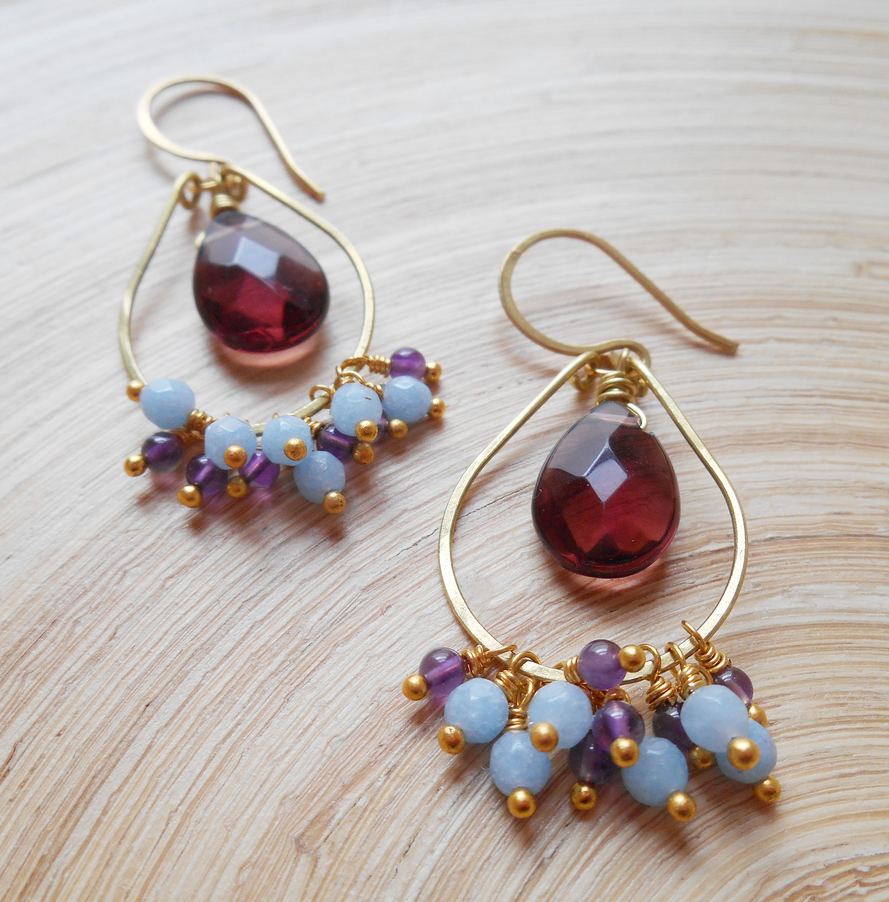 Lulu gemstone cluster beaded hoop earrings purple light baby | Etsy