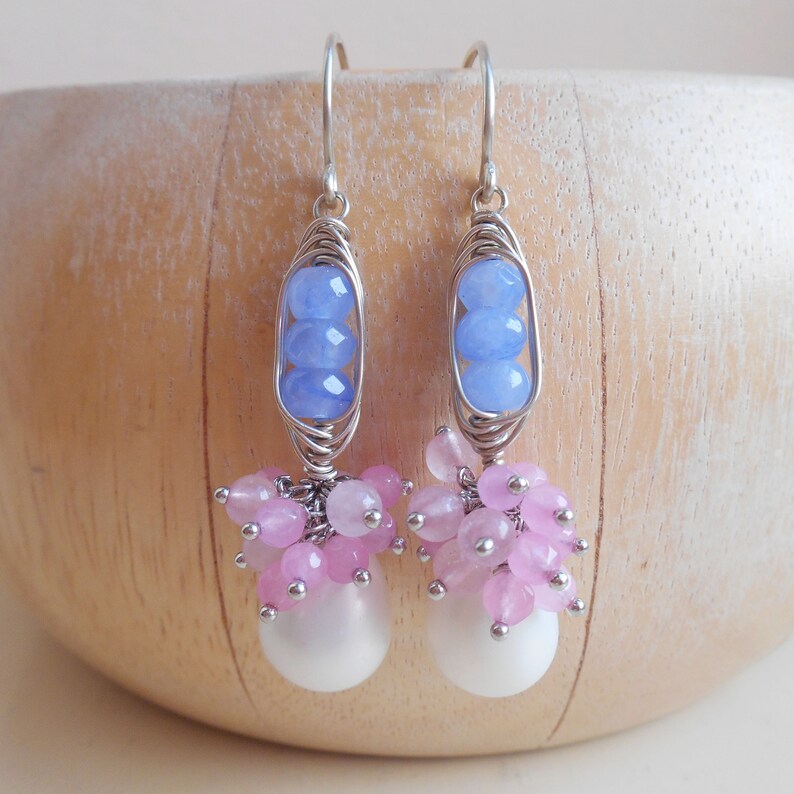 Malvine bridal pastel gemstone beaded cluster earrings blush Etsy