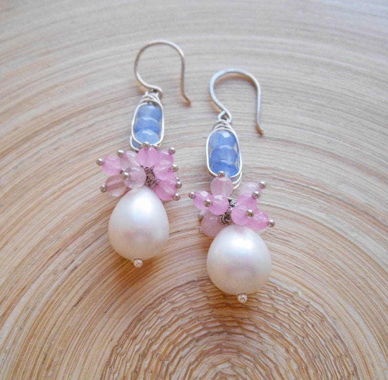 Malvine bridal pastel gemstone beaded cluster earrings blush Etsy