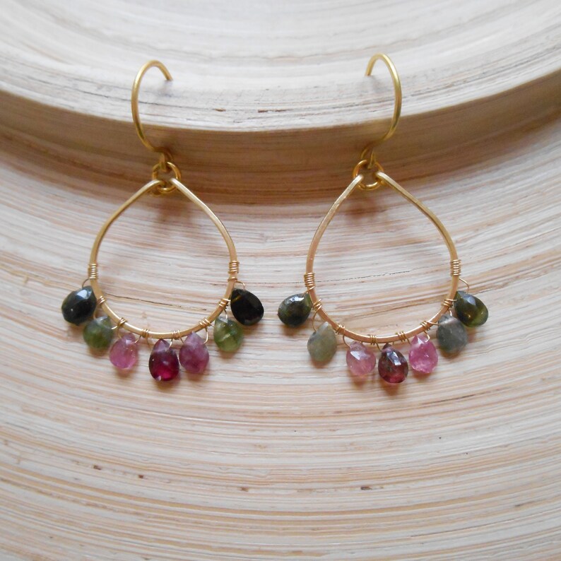 Inge Watermelon Tourmaline Beaded Eardrop Hoop Earrings Green - Etsy