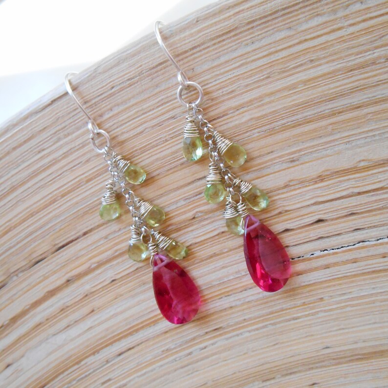 Manuela Pink Green Gemstone Cascade Cluster Earrings Pink | Etsy