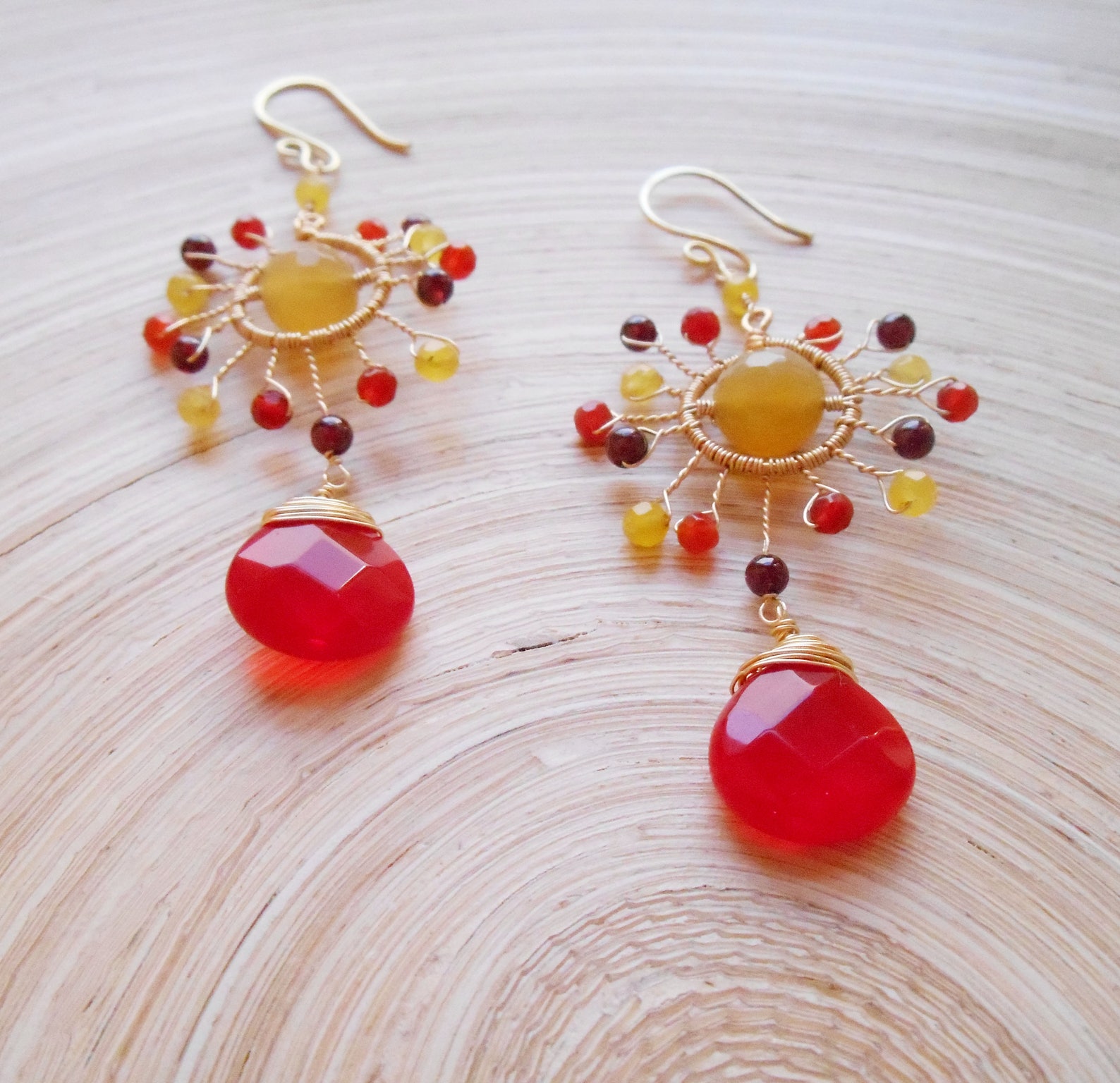 Sienna Gemstone Chandelier Earrings Orange Red Yellow Wire | Etsy