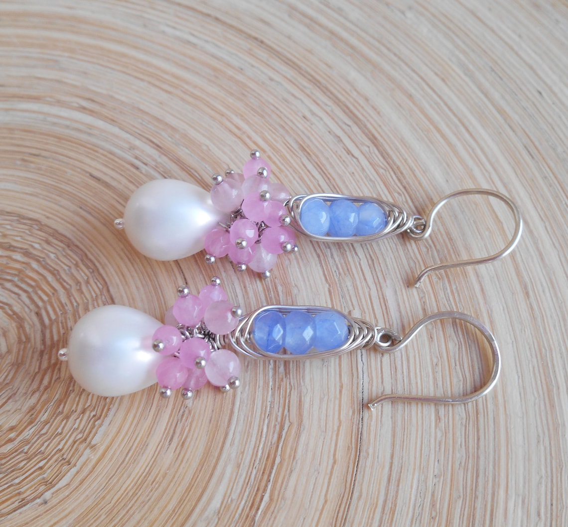 Malvine bridal pastel gemstone beaded cluster earrings blush Etsy
