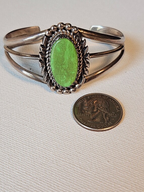 Signed Richard Begay green turquoise cuff bracelet View 5