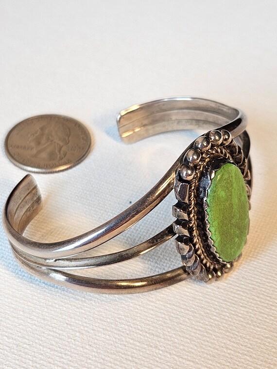 Signed Richard Begay green turquoise cuff bracelet View 4