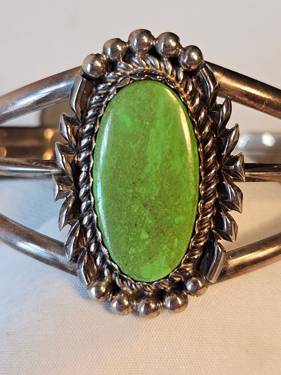 Signed Richard Begay green turquoise cuff bracelet