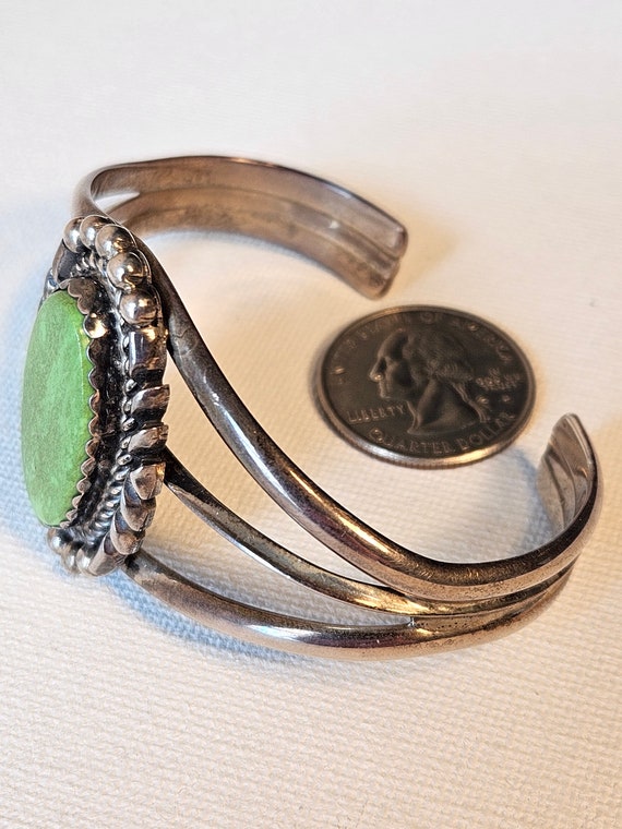 Signed Richard Begay green turquoise cuff bracelet View 3