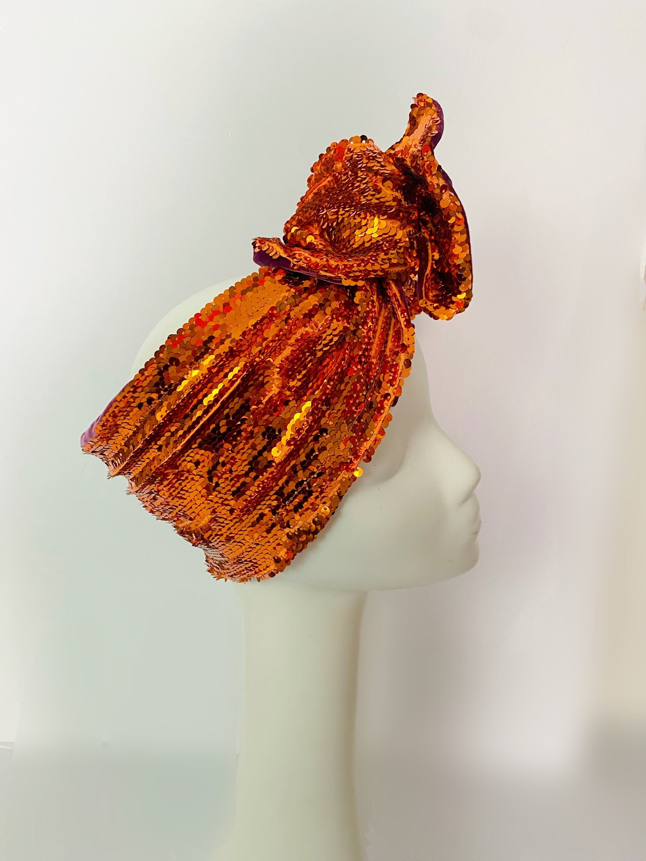 NEW* Burnt Orange Sequin Headwrap Reversible Turban Headband 