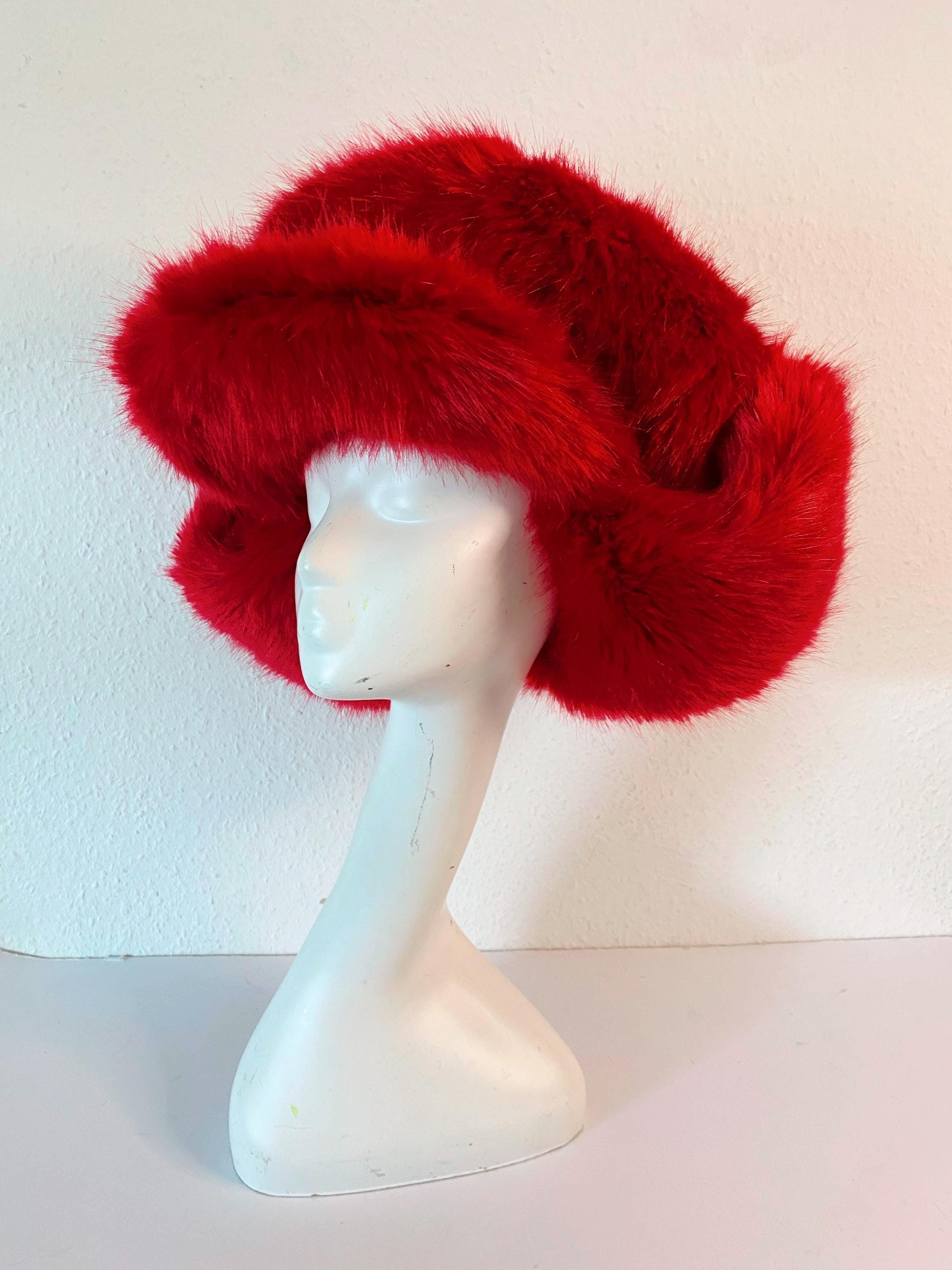 Trapper Hut Kappe Rubin Rot Flauschig Oversized Schirmmütze Luxus Kunstpelz Mega Floof Festival Hut Ushanka Baker Boy