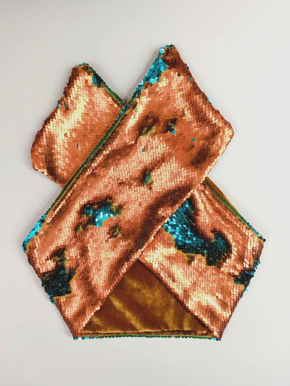 Burnt Copper Orange & Turquoise Reversible Sequin and Luxury  display picture 2